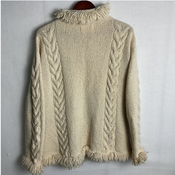 Vintage Amano Beige Wool Cable Knit Womens Size Large Zipped Cardigan Sweater - Picture 4 of 11